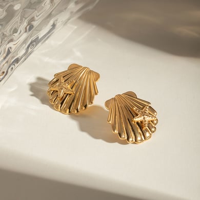 Europäische und amerikanische grenzüberschreitende INS-Stil Sommer Ozean Serie 18 Karat Gold Edelstahl Muschel klebrige Seestern Ohrringe Ohrringe Schmuck für Frauen h5 Bild2