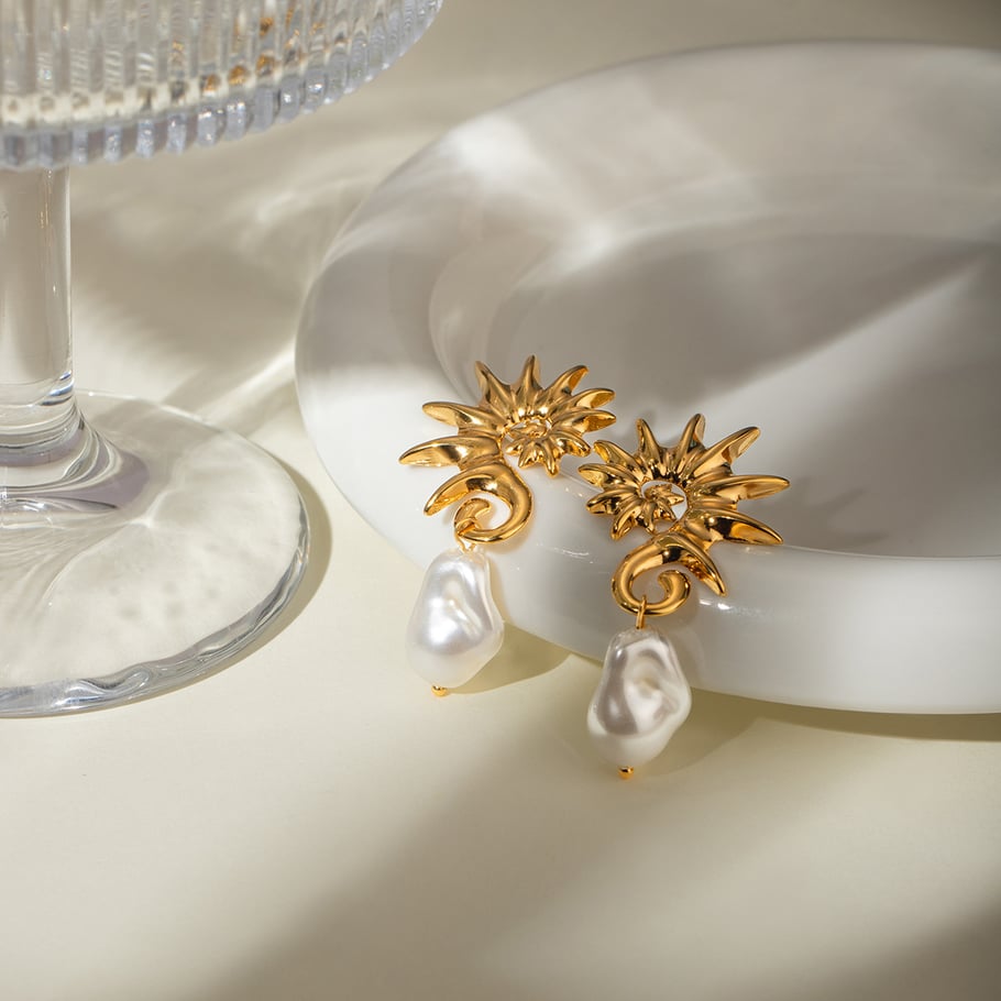 europäische und amerikanische grenzüberschreitende -stil 18 karat gold edelstahl seepferdchen fadenförmige hängende speziell geformte perlenohrringe ohrringe schmuck h5Bild2