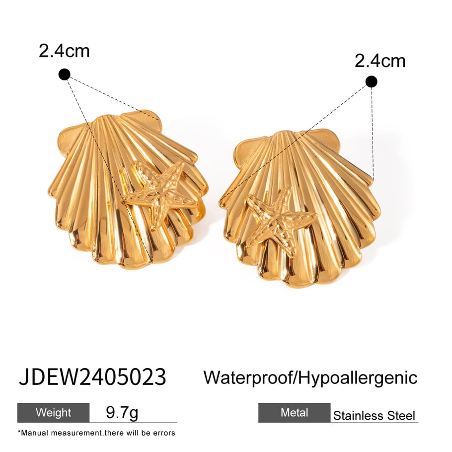Europäische und amerikanische grenzüberschreitende INS-Stil Sommer Ozean Serie 18 Karat Gold Edelstahl Muschel klebrige Seestern Ohrringe Ohrringe Schmuck für Frauen 