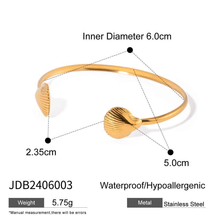European and American cross-border ins style summer temperament 18k gold stainless steel small scallop simple open bracelet jewelry wholesale female 