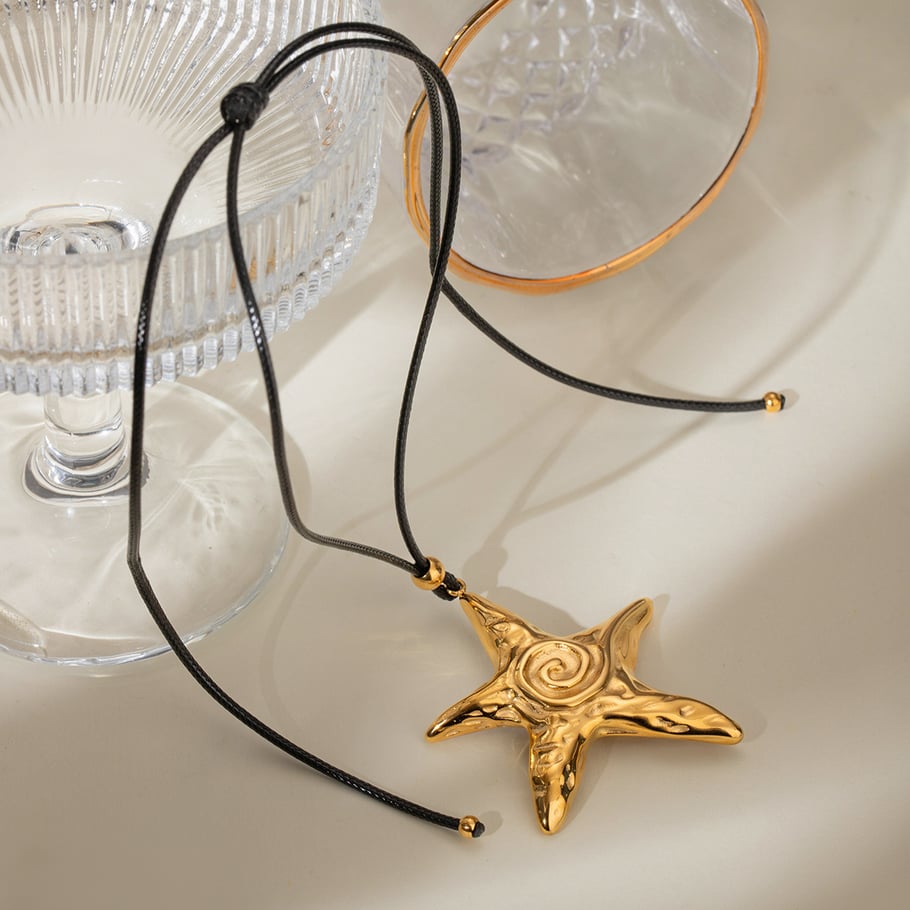 Europäische und amerikanische grenzüberschreitende INS-Stil Damen 18 Karat Gold Edelstahl übergroße Retro-Gewinde Seestern Anhänger Halskette Schmuck Großhandel Bild2