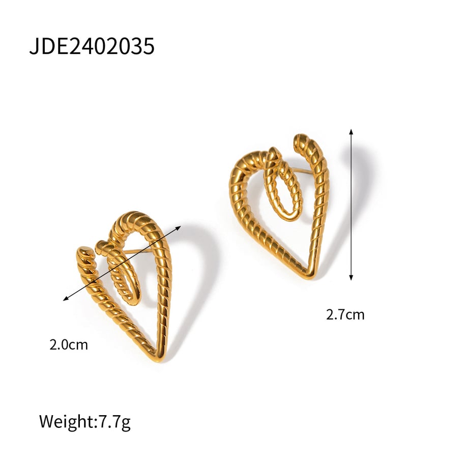 18k gold stainless steel ribbed heart-shaped earrings ins internet celebrity same style fashion trend love titanium steel earrings for women Picture2