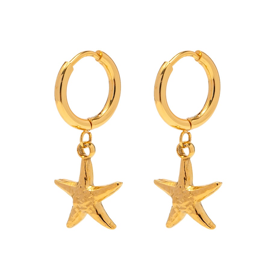 French retro ins style 18K gold stainless steel starfish pendant earrings fashionable women's versatile titanium steel non-fading earrings 