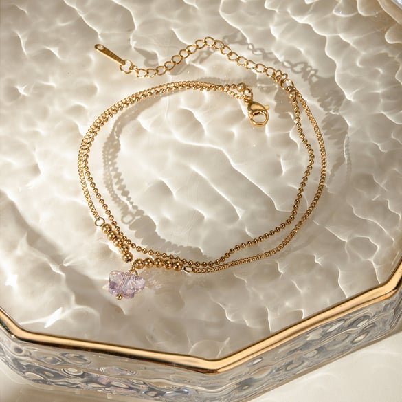 1 pieza de tobilleras de acero inoxidable esmaltadas en color dorado con forma de mariposa de colores y estilo romántico y dulce para mujer