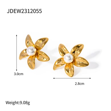 European and American cross-border INS style personality trend 18k gold stainless steel inlaid pearl flower earrings earrings jewelry wholesale h5 Picture2