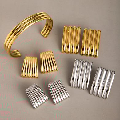 1 Pair Simple Series Simple Strip Stainless Steel   Gold Color  Women's Stud Earrings h5 Picture2