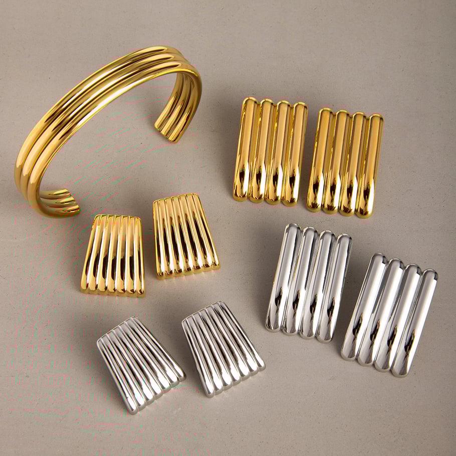 1 Pair Simple Series Simple Strip Stainless Steel   Gold Color  Women's Stud Earrings Picture2