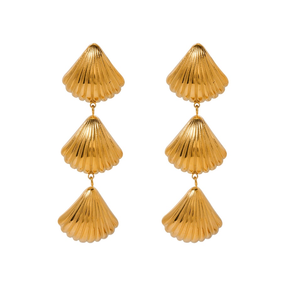 European and American fashion trend simple and versatile ladies 18k gold stainless steel 3 shells high-end pendant earrings 