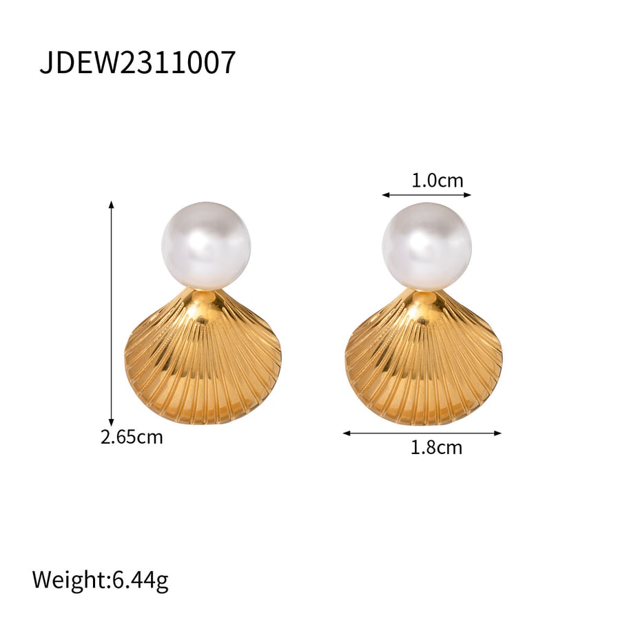 ins style cross-border new fashion temperament personality all-match 18k gold stainless steel inlaid pearl shell earrings jewelry Picture2
