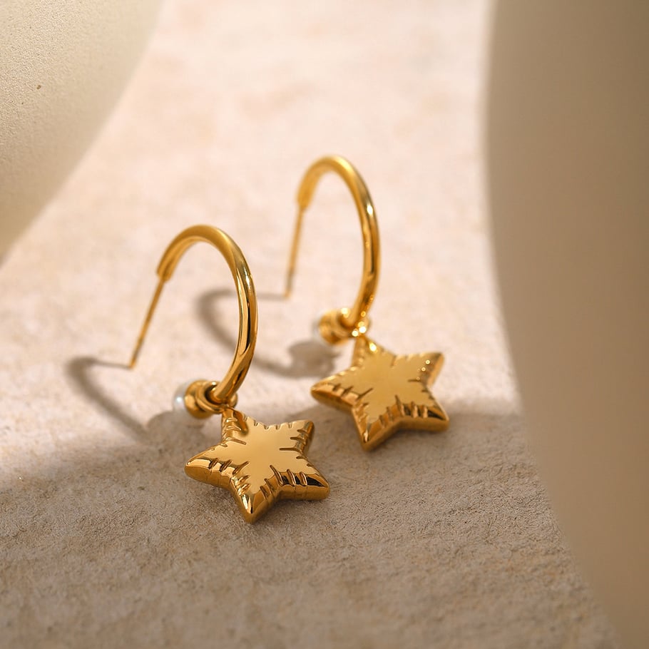 18k gold stainless steel pearl C-shaped heart-shaped earrings ins Internet celebrity same style five-pointed star titanium steel ear buckle earrings 