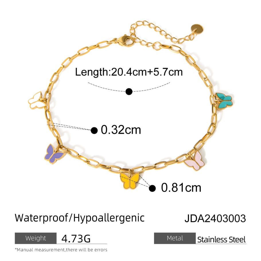 European and American cross-border ins style summer fashion temperament 16k gold stainless steel color oil drop butterfly anklet jewelry wholesale Picture2