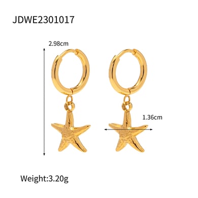 French retro ins style 18K gold stainless steel starfish pendant earrings fashionable women's versatile titanium steel non-fading earrings h5 Picture2