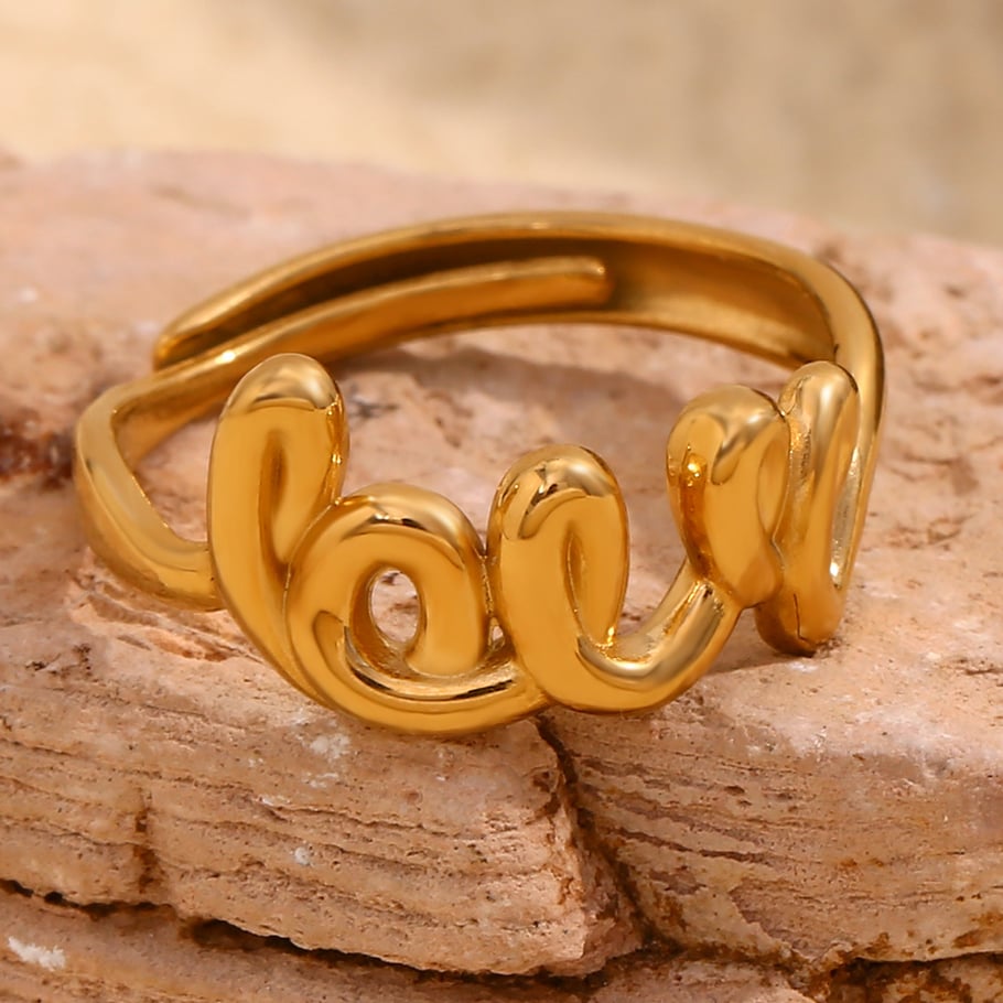 1 Piece Romantic Series Classic Letter Stainless Steel   Gold Color  Women's Adjustable Rings Picture2
