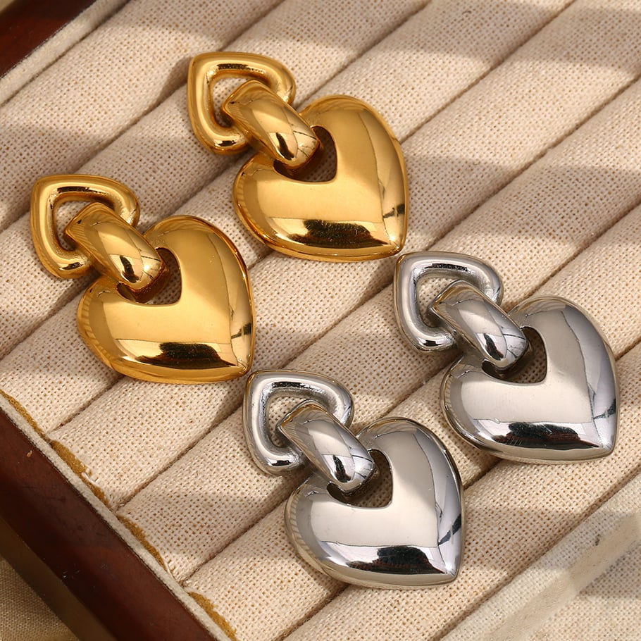 1 Pair Romantic Series Sweet Love/Heart Shape Stainless Steel   Gold Color  Women's Drop Earrings Picture2