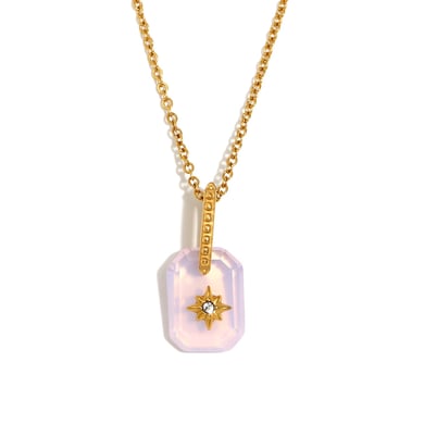 1 Stück Luxuriöse Serie Retro Viereck Edelstahl Gold Farbe Damen Anhänger Halsketten h5 