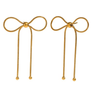 1 Pair Romantic Series Sweet Bow Knot Stainless Steel   Gold Color  Women's Drop Earrings h5 