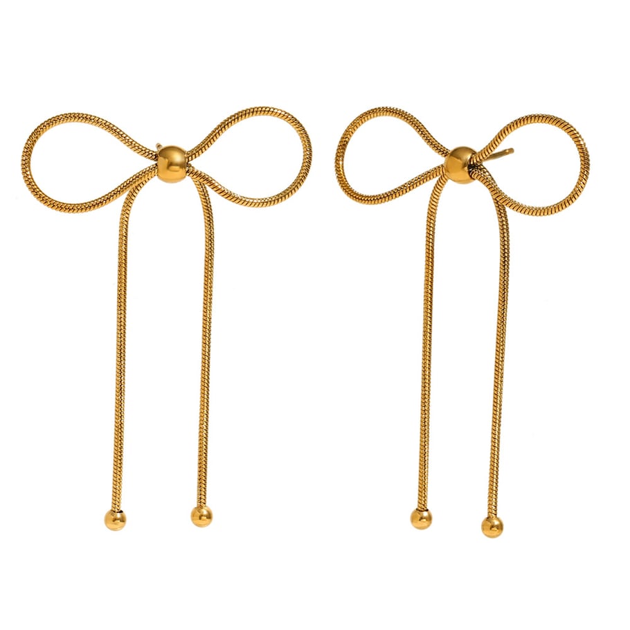 1 Pair Romantic Series Sweet Bow Knot Stainless Steel   Gold Color  Women's Drop Earrings 