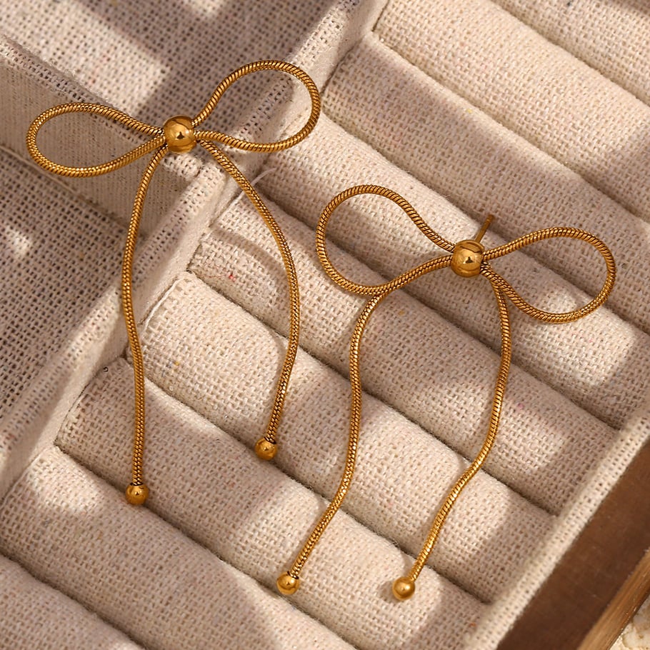 1 Pair Romantic Series Sweet Bow Knot Stainless Steel   Gold Color  Women's Drop Earrings Picture2