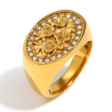 1 Piece Luxurious Series Natural Flower Stainless Steel   Gold Color  Women's Single Rings h5 