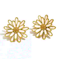 White Oil Drop Chrysanthemum Earrings-Gold 