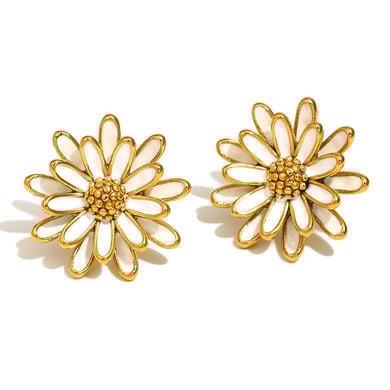 1 Pair Romantic Series Natural Flower Stainless Steel   Gold Color  Women's Stud Earrings h5 
