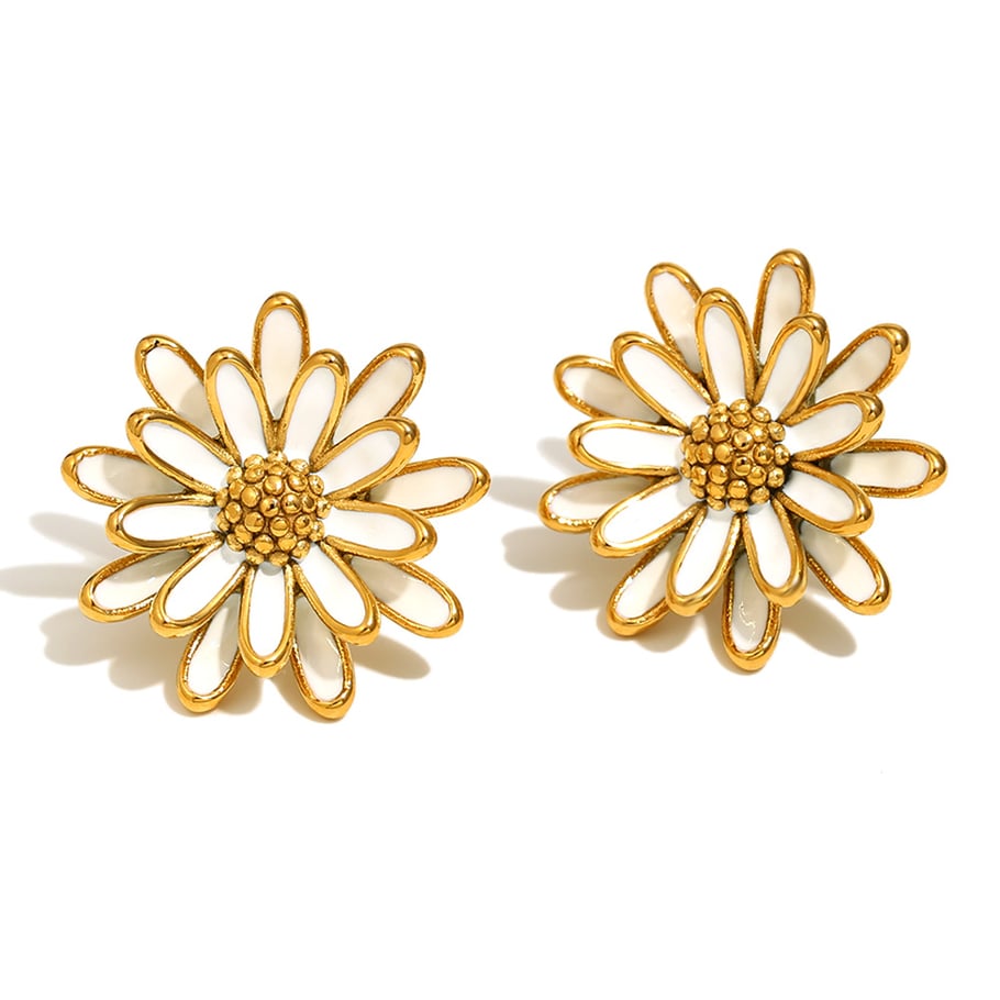 1 Pair Romantic Series Natural Flower Stainless Steel   Gold Color  Women's Stud Earrings 
