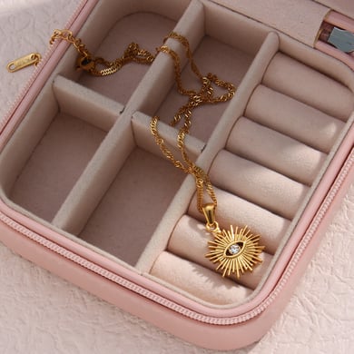 Collar con colgante de acero inoxidable dorado estilo retro de lujo para mujer, 1 pieza h5 Imagen2