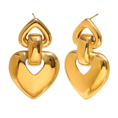 1 Pair Romantic Series Sweet Love/Heart Shape Stainless Steel   Gold Color  Women's Drop Earrings h5 