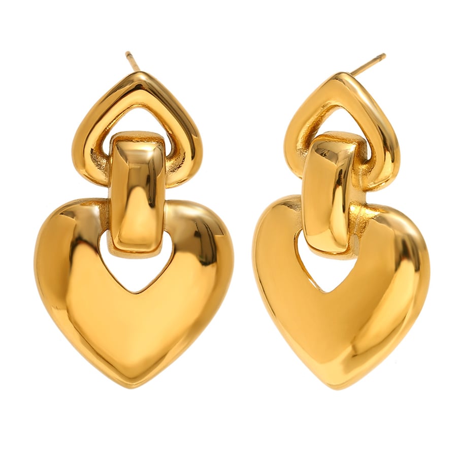 1 Pair Romantic Series Sweet Love/Heart Shape Stainless Steel   Gold Color  Women's Drop Earrings 