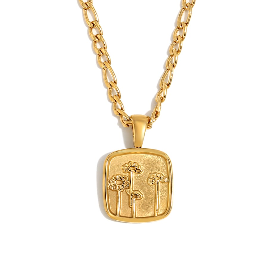 Collar con colgante de acero inoxidable dorado con diseño de flores naturales de la serie romántica de 1 pieza para mujer Imagen2