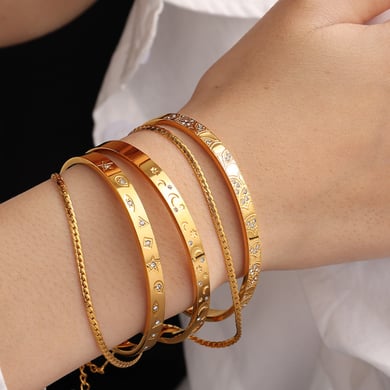 1 Stück Simple Series Klassische Schildkröte Edelstahl Goldfarben Strass Damen Armreifen h5 Bild2