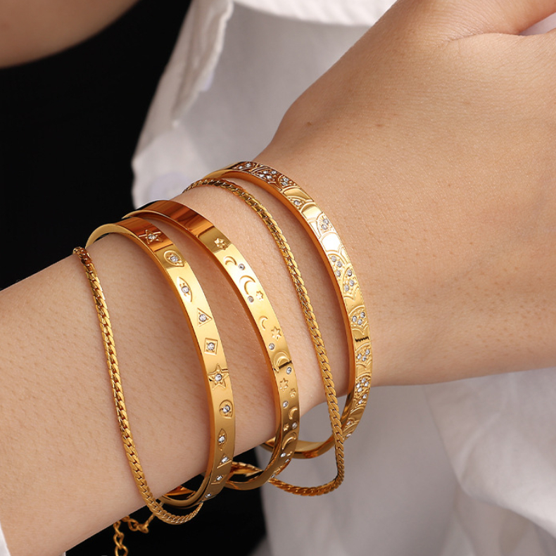 1 Stück Simple Series Klassische Schildkröte Edelstahl Goldfarben Strass Damen Armreifen Bild2
