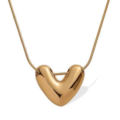 1 Piece Modern Series All-match Heart Shape Stainless Steel Gold Color Women's Pendant Necklaces h5 