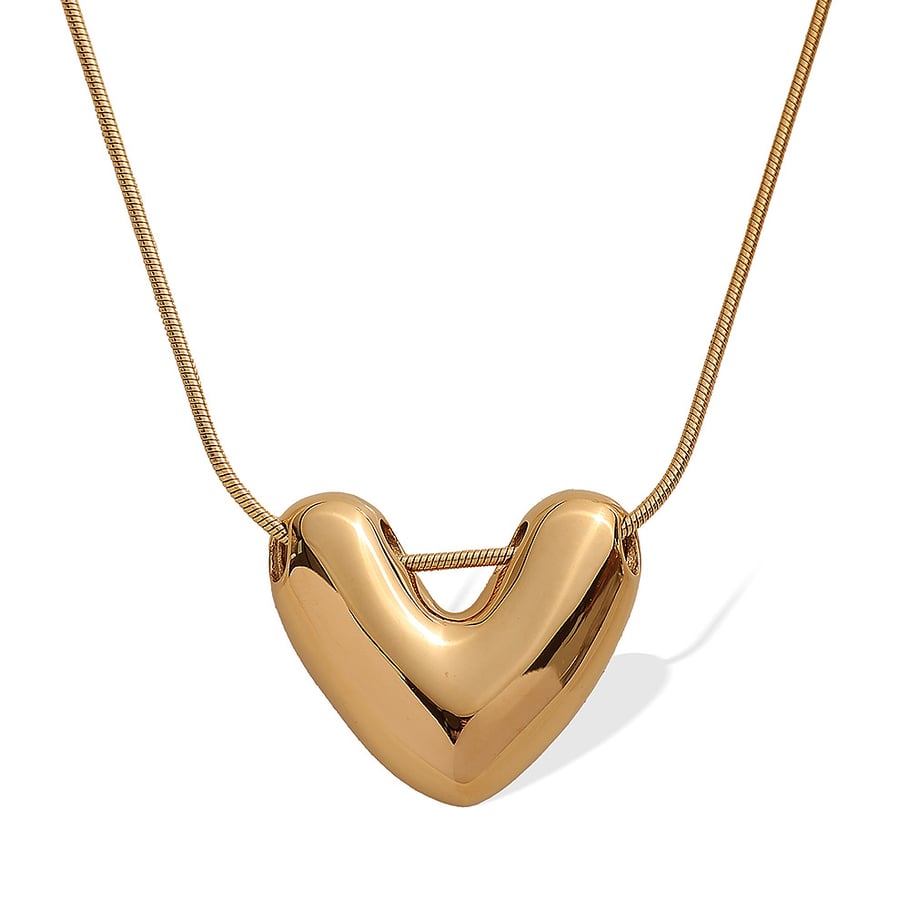1 Piece Modern Series All-match Heart Shape Stainless Steel Gold Color Women's Pendant Necklaces 