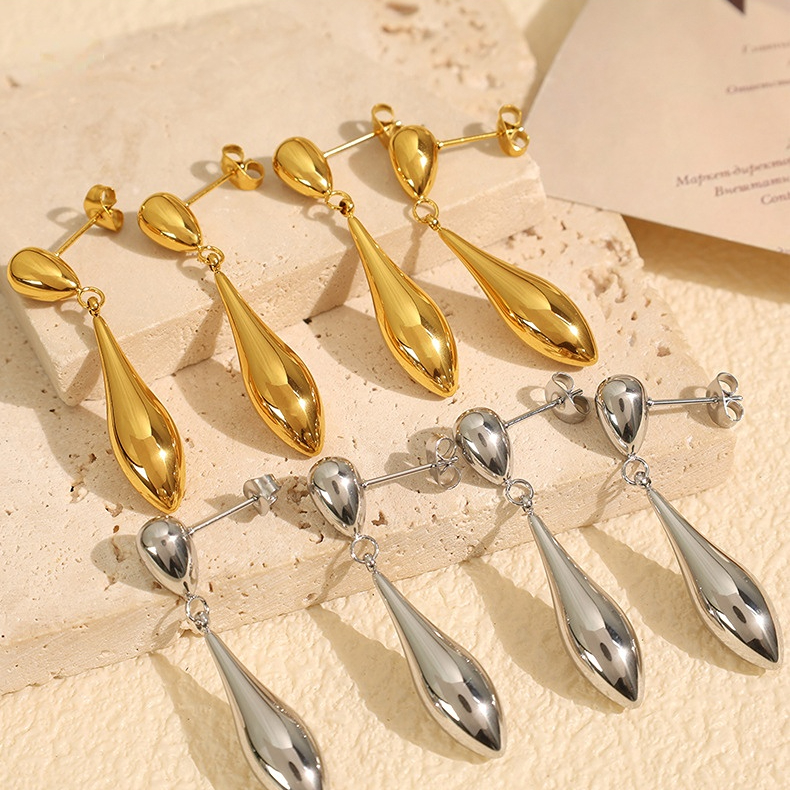 1 Pair Minimalist Series Chic Irregular Droplet Shape Stainless Steel Gold Color Women's Drop Earrings Picture2