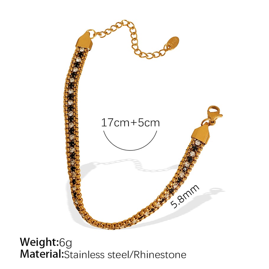 1 Stück Simple Series Retro Beads Edelstahl Goldfarben Strass Damen Perlenarmbänder 