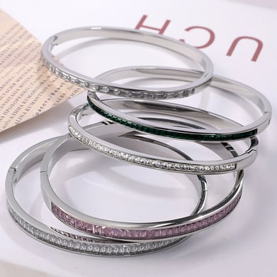 1 Stück Simple Series Klassische geometrische Edelstahl Goldfarben Strass Damen Armreifen h5 Bild2