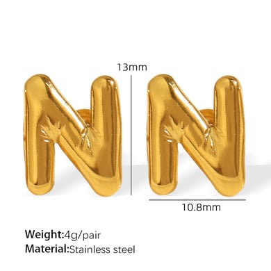 1 Pair Modern Series Casual Letter All-match Stainless Steel Gold Color Women's Stud Earrings h5 
