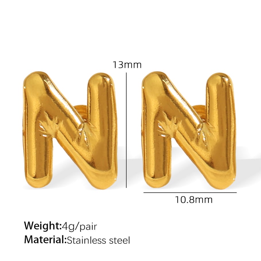 1 Pair Modern Series Casual Letter All-match Stainless Steel Gold Color Women's Stud Earrings 
