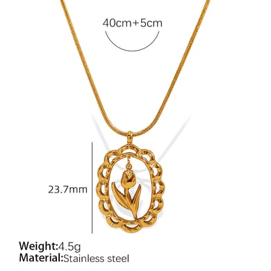 1 Piece Elegant Series Daily Tulip Shape Stainless Steel Gold Color Women's Pendant Necklaces h5 