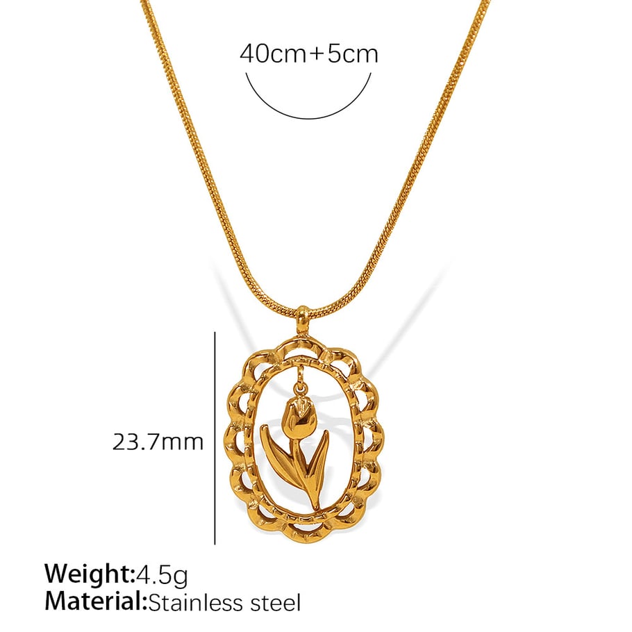 1 Piece Elegant Series Daily Tulip Shape Stainless Steel Gold Color Women's Pendant Necklaces 
