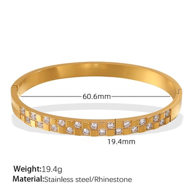 1 Stück Simple Series Klassische geometrische Edelstahl Goldfarben Strass Damen Armreifen h5 