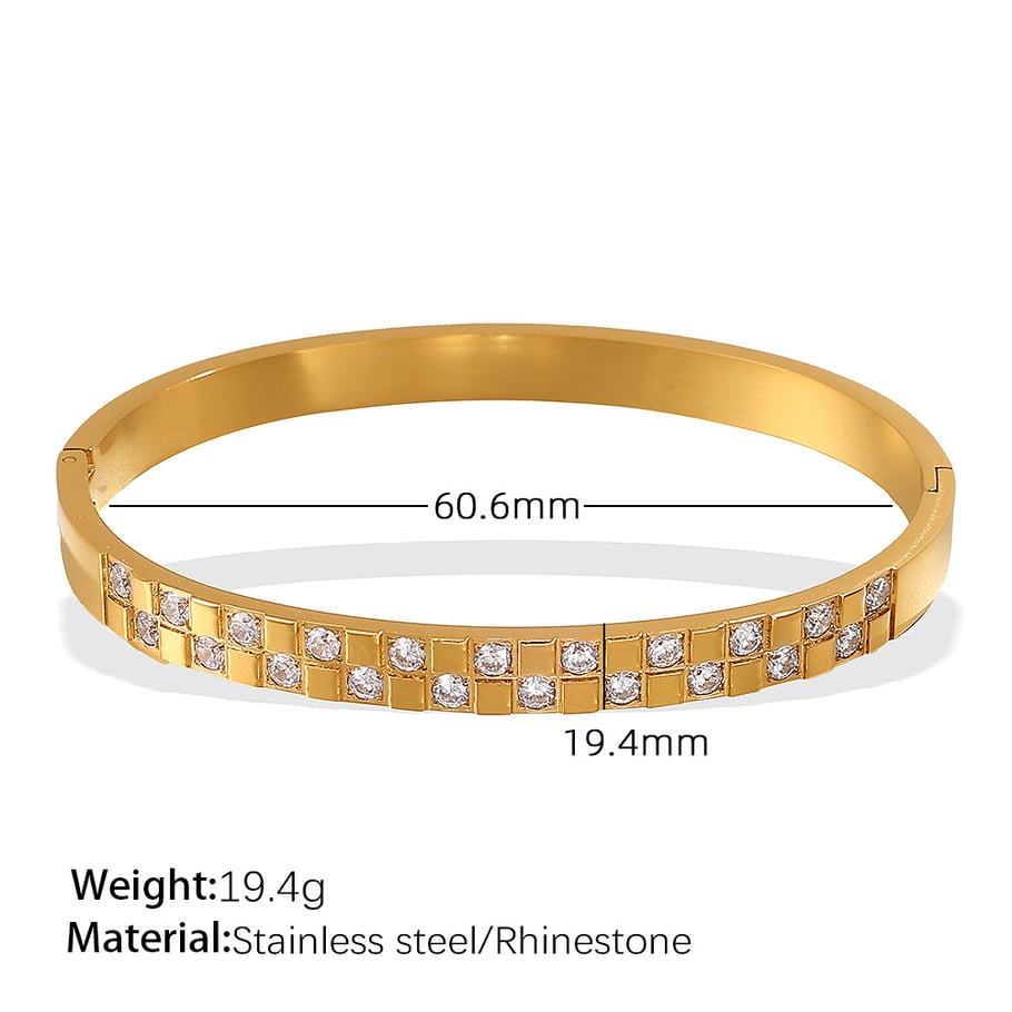 1 Stück Simple Series Klassische geometrische Edelstahl Goldfarben Strass Damen Armreifen 