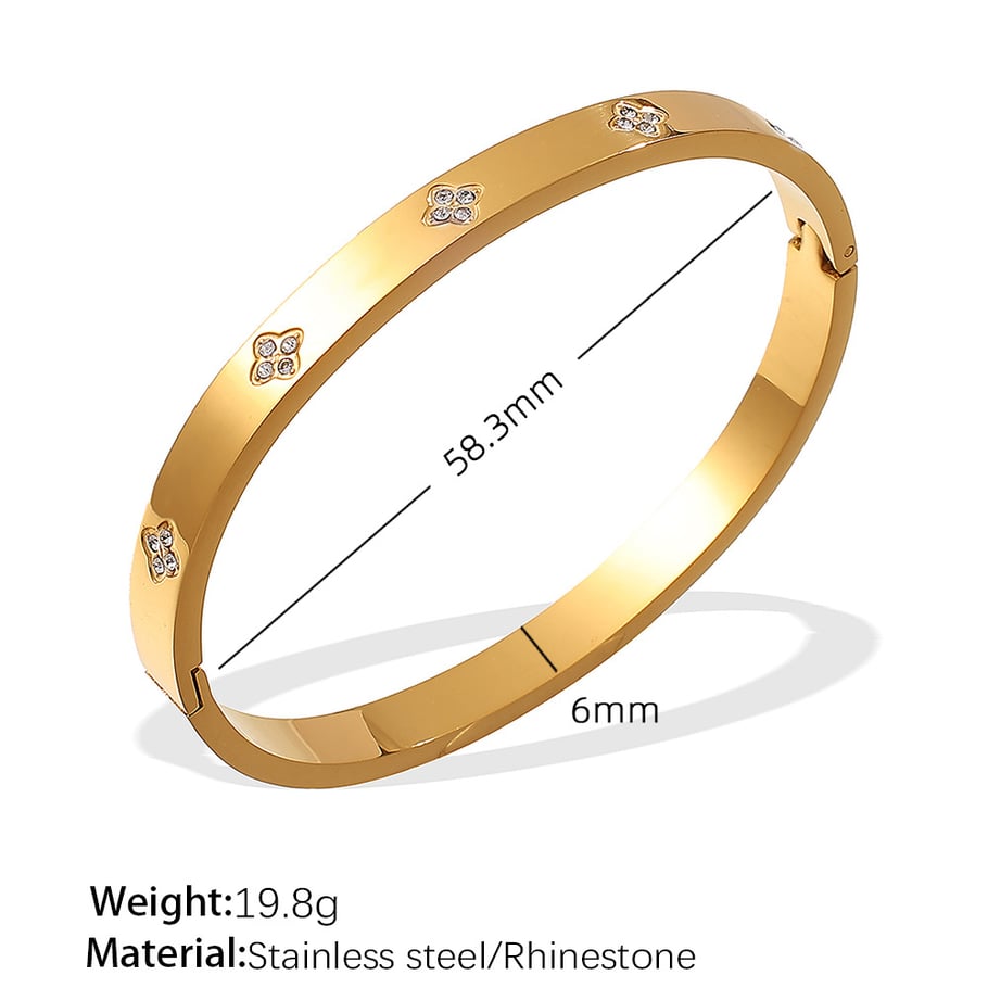 1 pieza de pulseras de mujer de acero inoxidable con diamantes de imitación de color dorado y diseño geométrico clásico de serie simple 