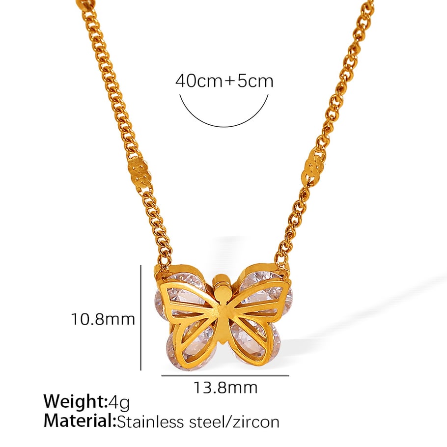 1 Piece Romantic Series Gorgeous Butterfly Shape Stainless Steel Gold Color Lightweight Women's Pendant Necklaces 