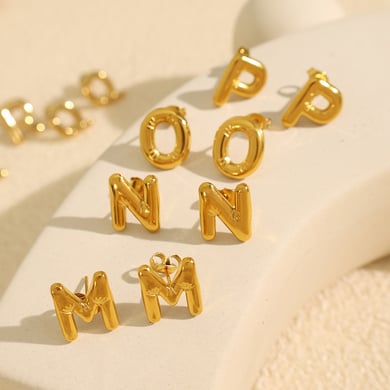 1 Pair Modern Series Casual Letter All-match Stainless Steel Gold Color Women's Stud Earrings h5 Picture2