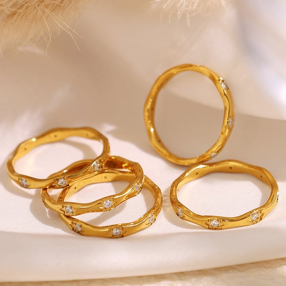1 pezzo splendida serie classico squisito ottagramma irregolare in acciaio inossidabile color oro anelli singoli da donna 2