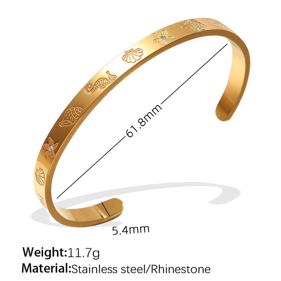 1 Stück Simple Series Klassische Schildkröte Edelstahl Goldfarben Strass Damen Armreifen 