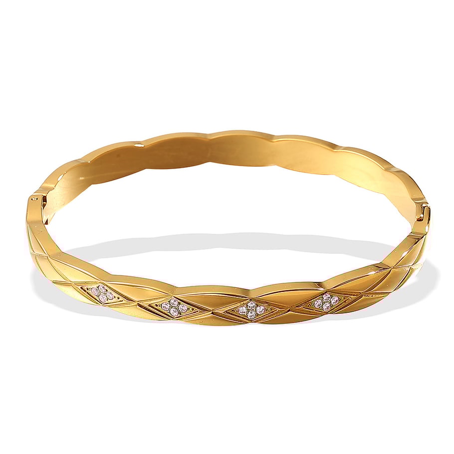 1 Piece Elegant Series Retro Rhombus Shape Charming Stainless Steel Gold Color Women's Bangles 