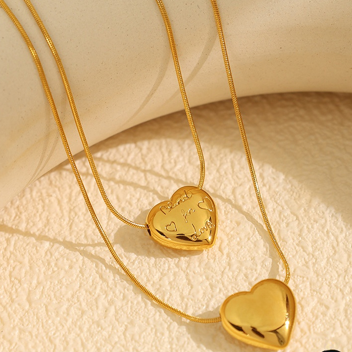 1 Piece Romantic Series Trendy Heart Shape Letter Stainless Steel Gold Color Women's Pendant Necklaces Picture2